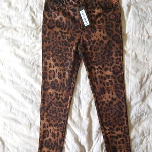 NWT Contempo Casuals Leopard Jean Leggings with Faux Leather Embellishment